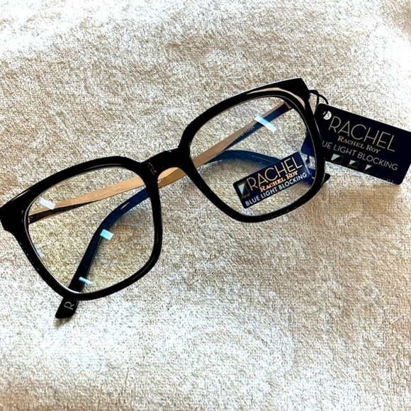 Brand New Rachel Roy Blue Light Blocking Round Glasses Black Frame Gold Tone Arm - Picture 16 of 16